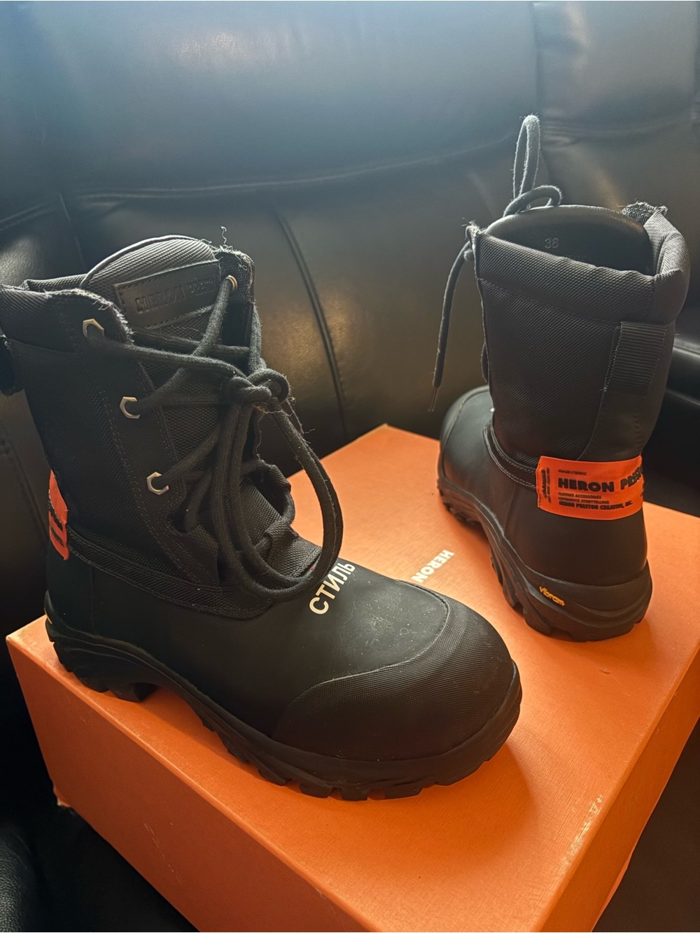Heron Preston Black Kids Boots with Orange Logo Accents